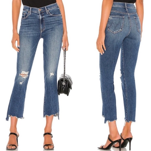 MOTHER Denim - Mother The Insider Crop Step Chew Dancing on Coals Distressed Blue Stretch Sz 30